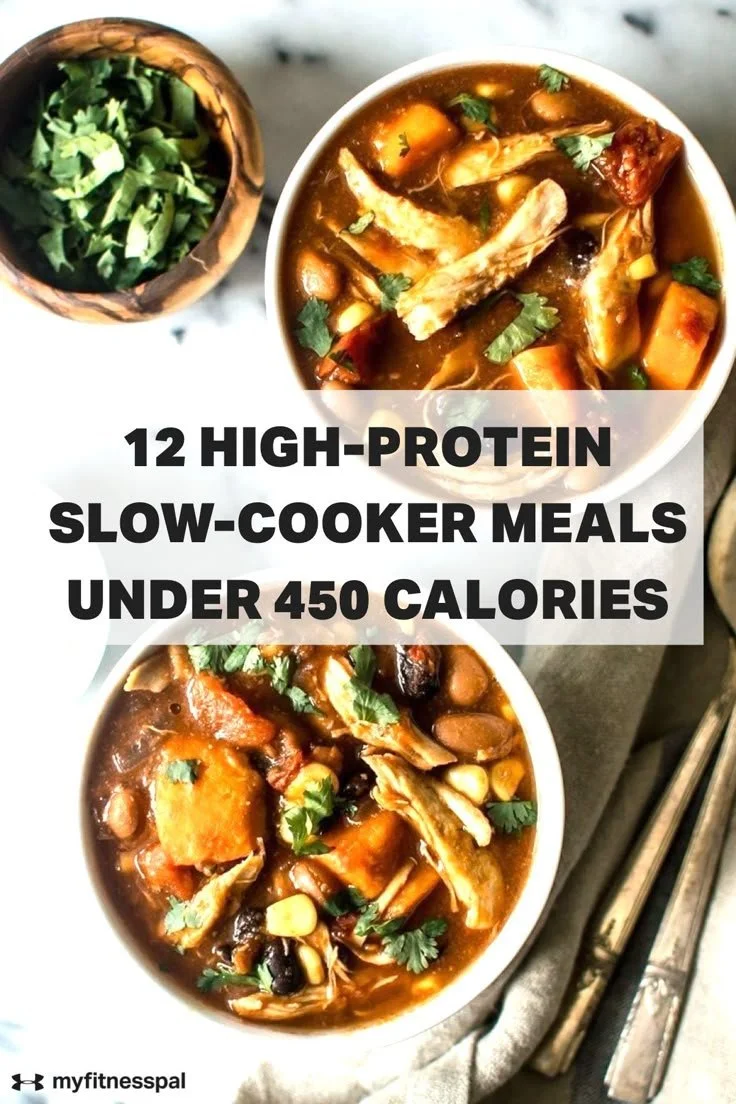 Delicious slow-cooked high-protein meals under 450 calories for healthy eating.
