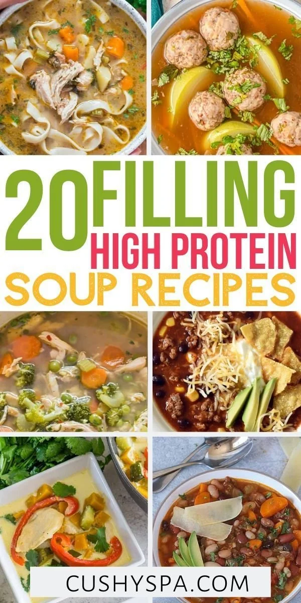 Bowl of high protein soup with vegetables and beans