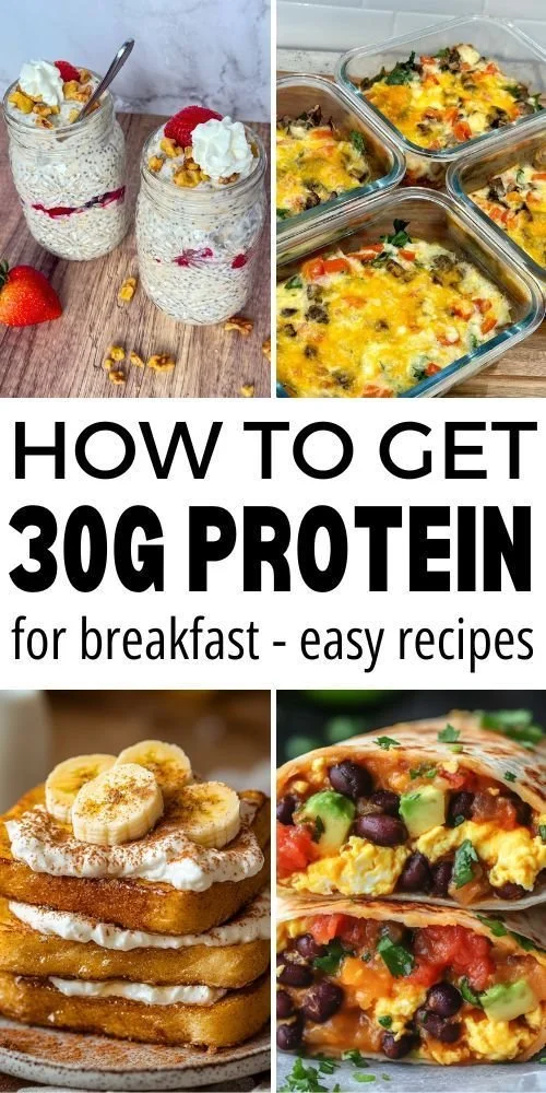 A selection of high-protein breakfast meals for meal prep with 30g of protein.