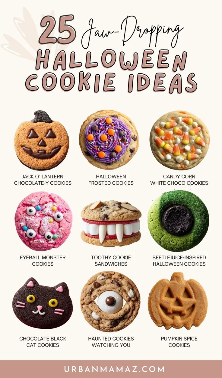 A variety of spooky Halloween cookies on a decorative table for the ultimate treat.