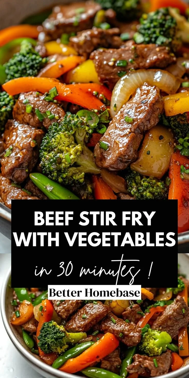 Colorful beef stir fry with fresh vegetables in a pan, ready in 30 minutes.