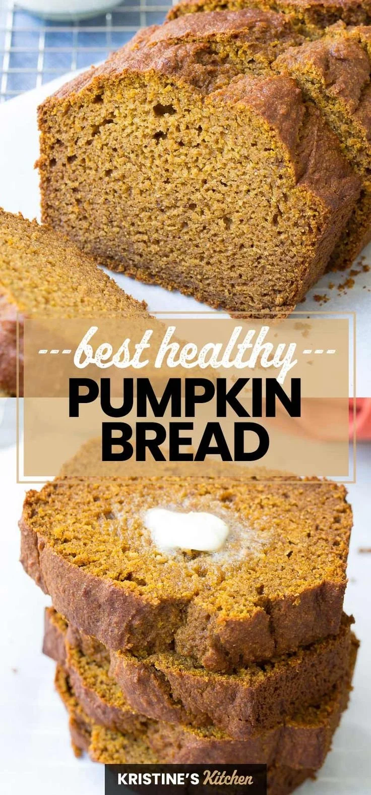 Slice of healthy homemade pumpkin bread on a wooden table with pumpkin decorations