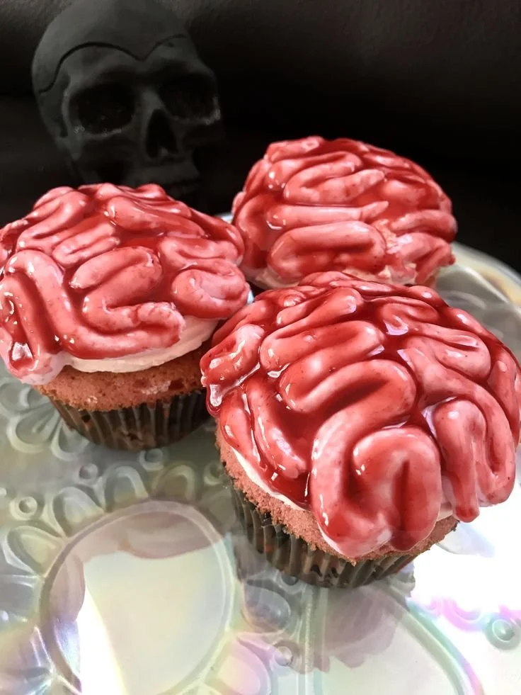 Delicious brain cupcakes decorated for Halloween or themed parties