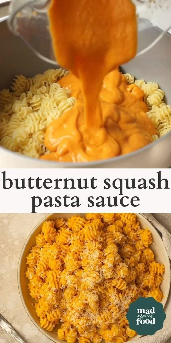 Creamy dairy-free butternut squash pasta sauce made from frozen squash