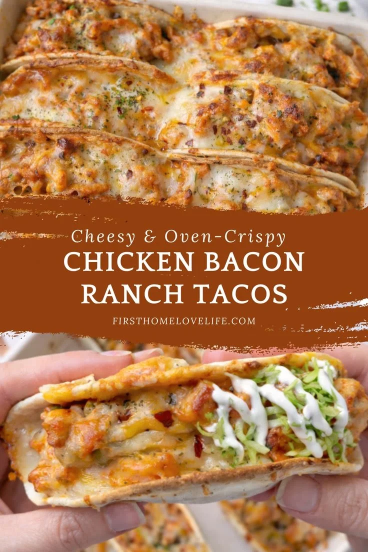 Cheesy oven-crispy chicken bacon ranch tacos served on a plate