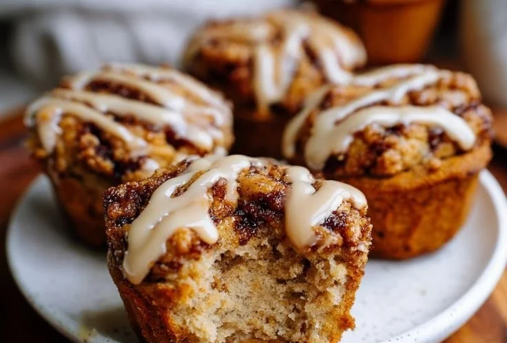 Healthy cinnamon roll protein muffins ready to be enjoyed as a tasty snack.