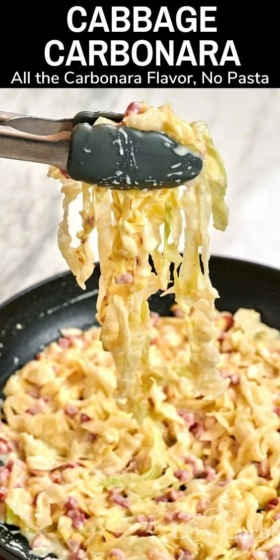 Delicious creamy cabbage carbonara served in a bowl