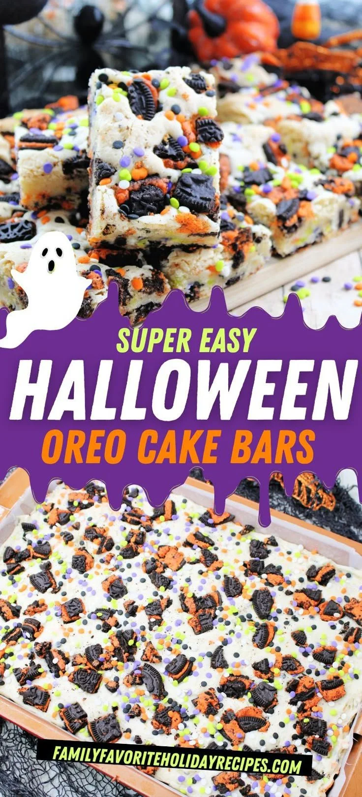 Easy Halloween Oreo Cake Bars with spooky decorations