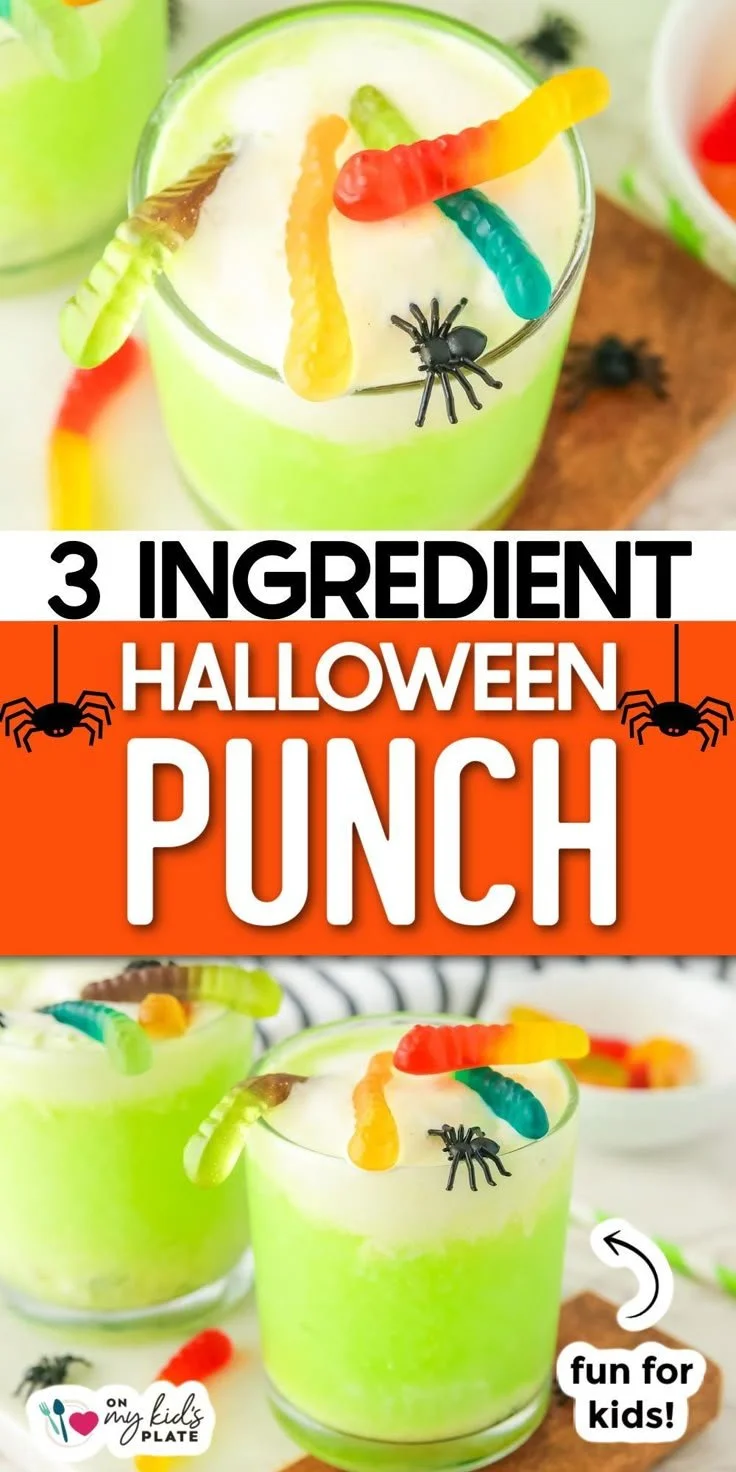 Easy spooky Halloween punch recipe for kids with three ingredients