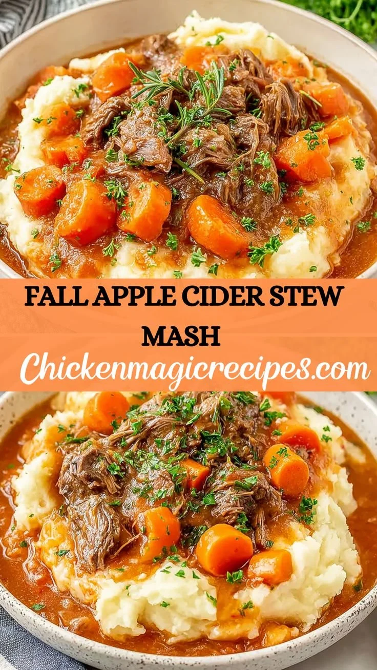 Bowl of hearty apple cider stew mash with fresh fall ingredients