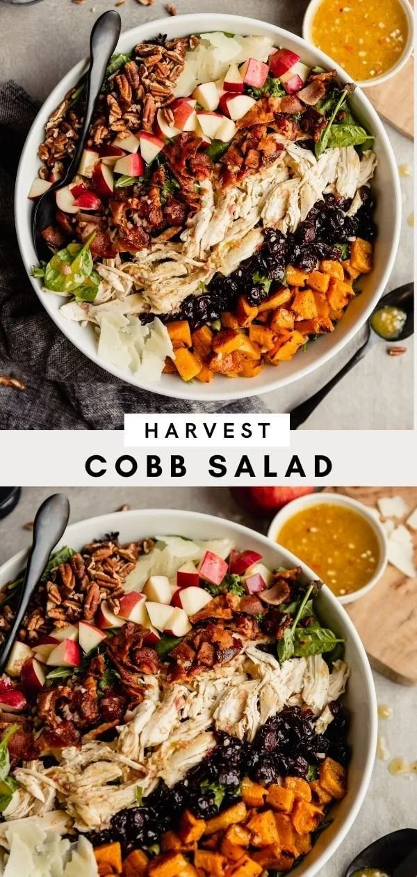 Delicious Fall Harvest Salad with seasonal ingredients like apples, nuts, and greens.