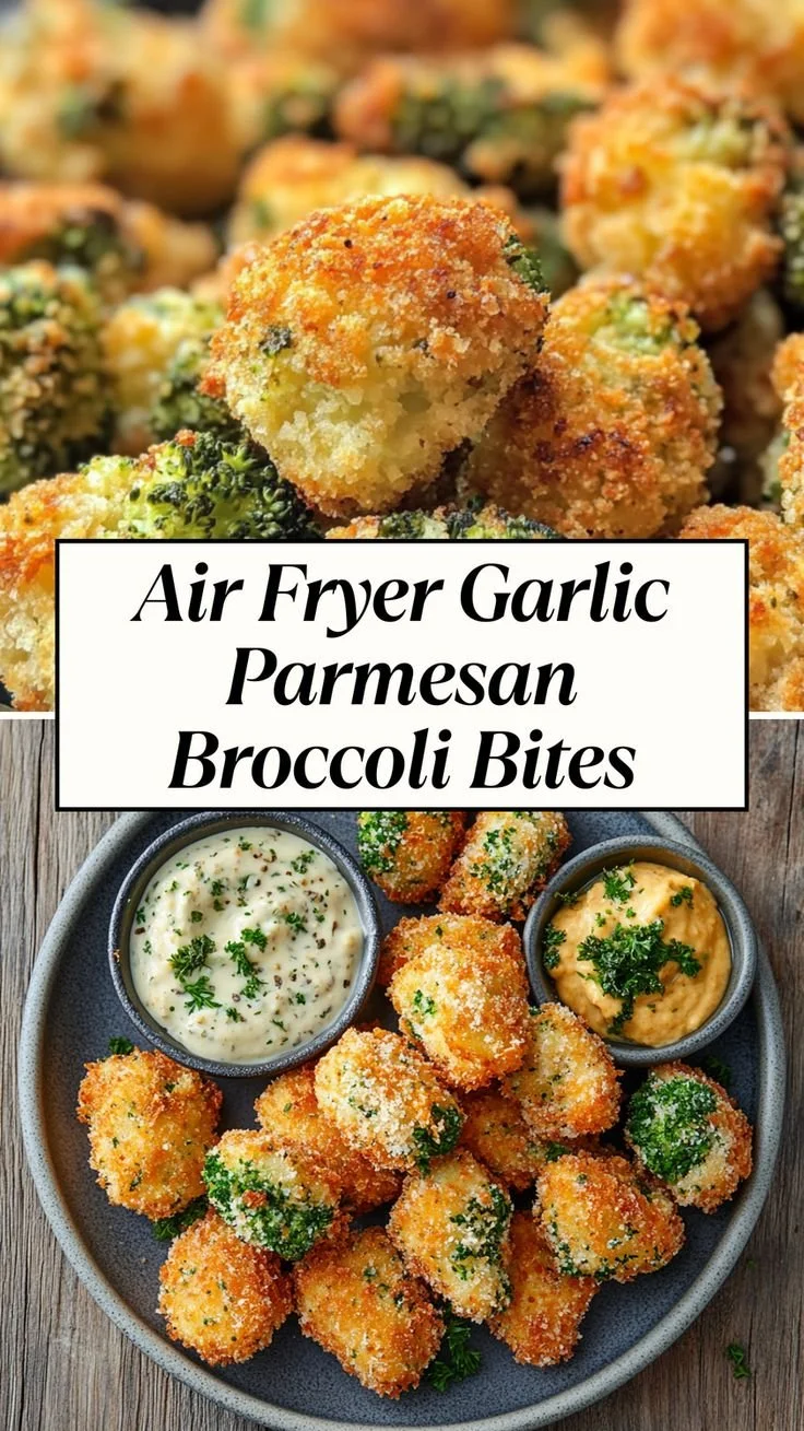 Delicious Garlic Parmesan Broccoli Bites prepared in an air fryer, perfect for snacking.