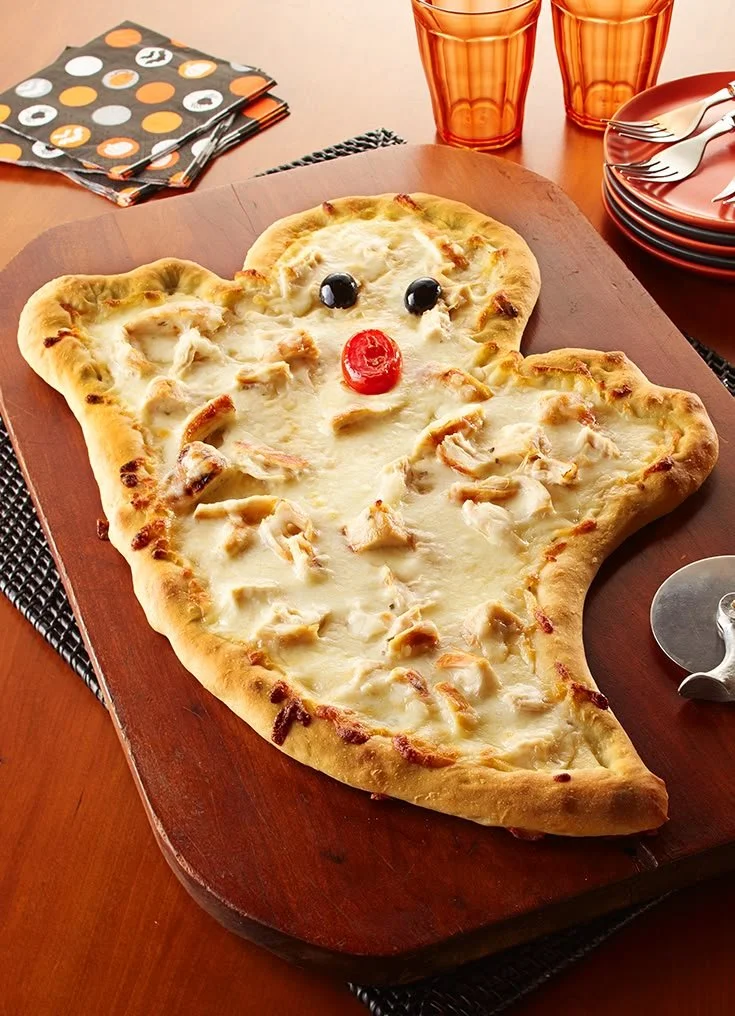 Halloween Pizza topped with festive ingredients for spooky celebrations