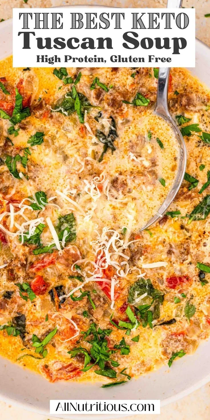 Bowl of Healthy Tuscan Soup, a perfect Keto-friendly recipe