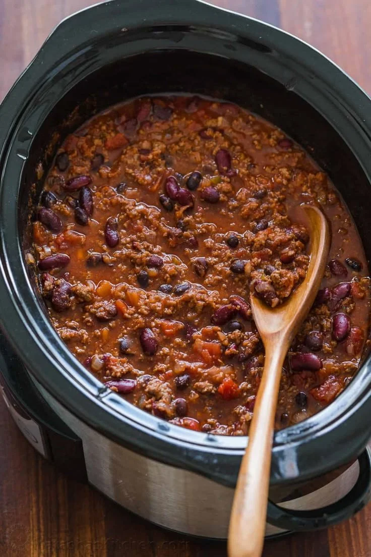 Bowl of homemade chili made with kidney beans and spices