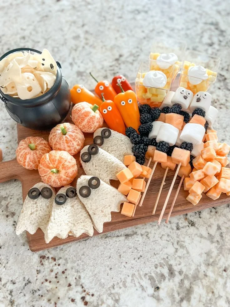 Kid's Halloween CharCUTErie Board - 12 x 12, serving 4-8 people, festive snacks.