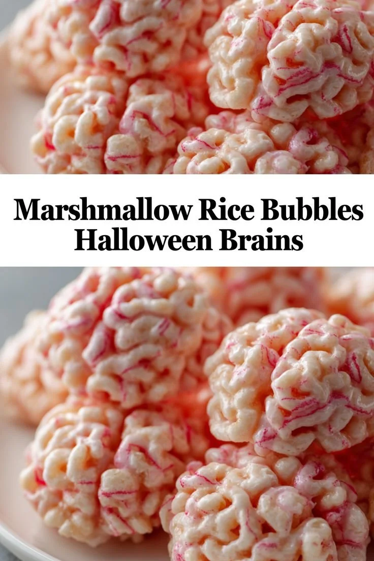 Spooky Marshmallow Rice Bubbles shaped like Halloween brains