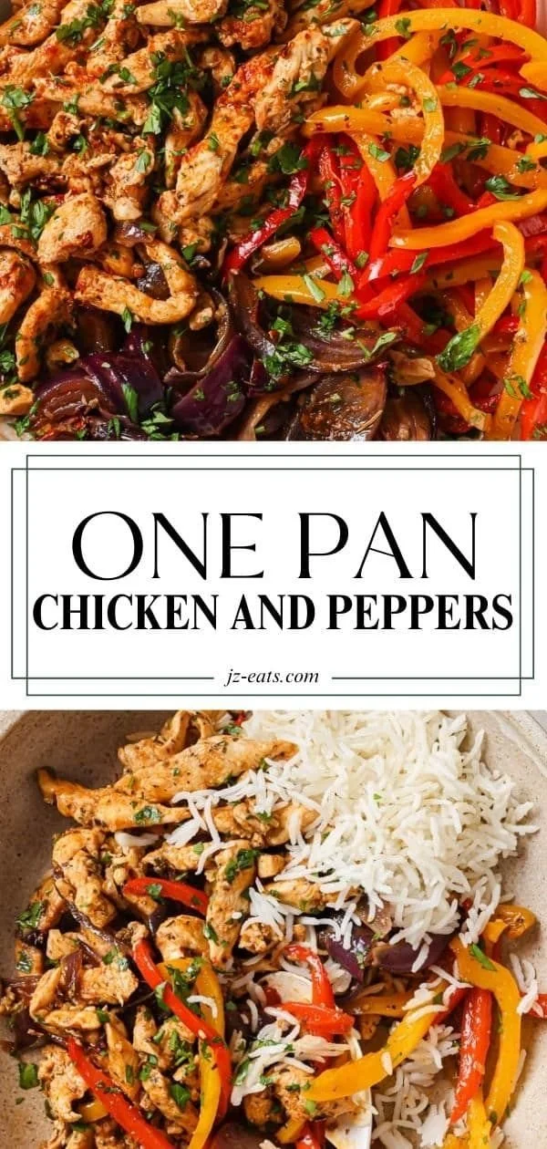 One Pan Chicken and Peppers served with colorful bell peppers and herbs