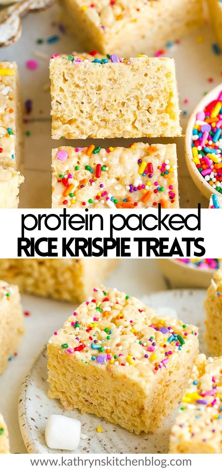 Delicious Protein Packed Rice Krispie Treats ready to be enjoyed