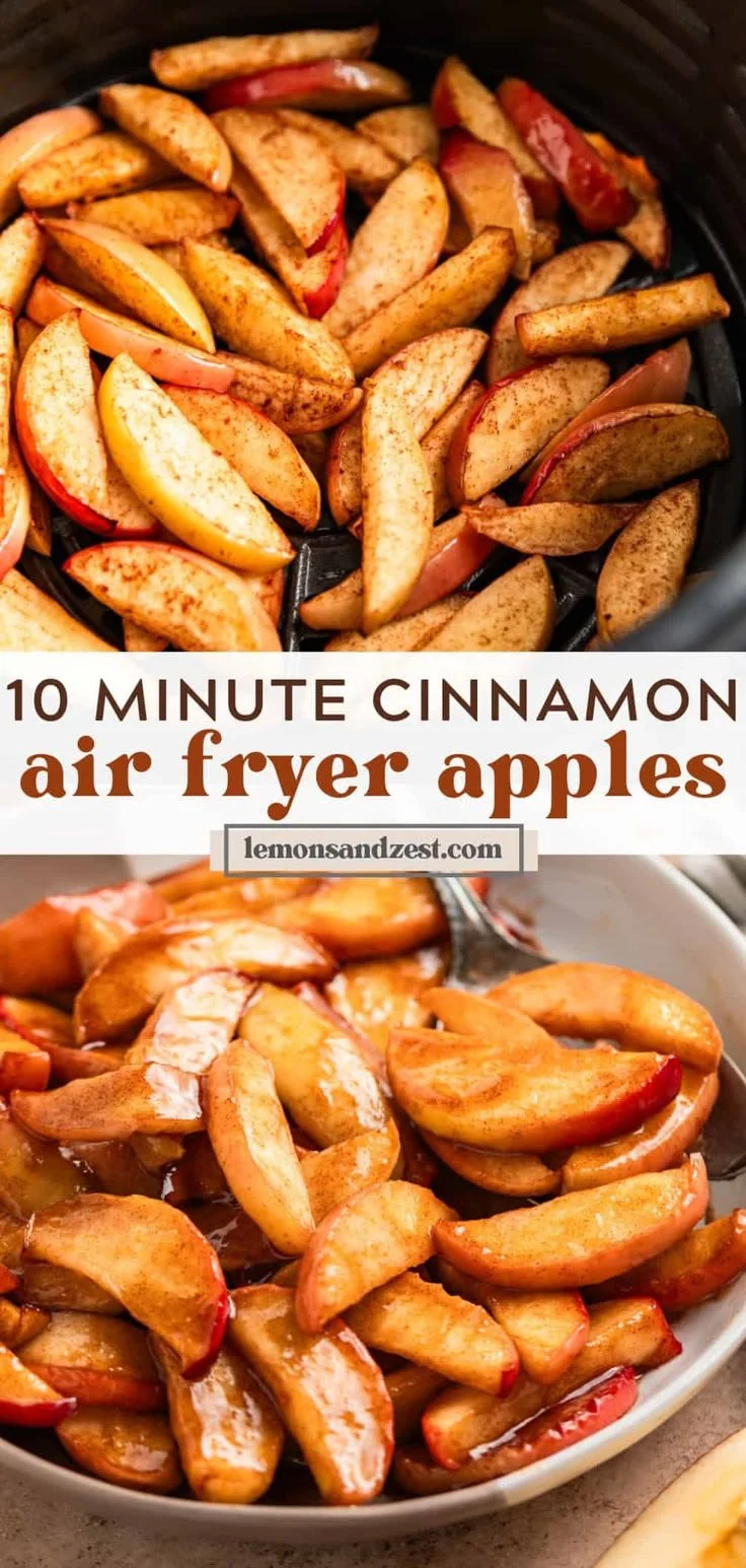 Air fryer cinnamon apples recipe served warm in a bowl