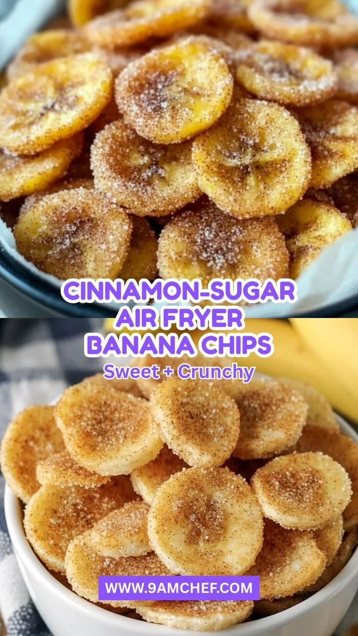 Crispy cinnamon-sugar air fryer banana chips snack