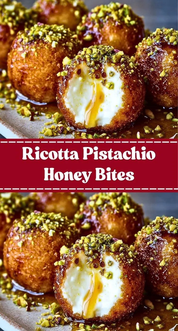Delicious ricotta pistachio honey bites served on a plate