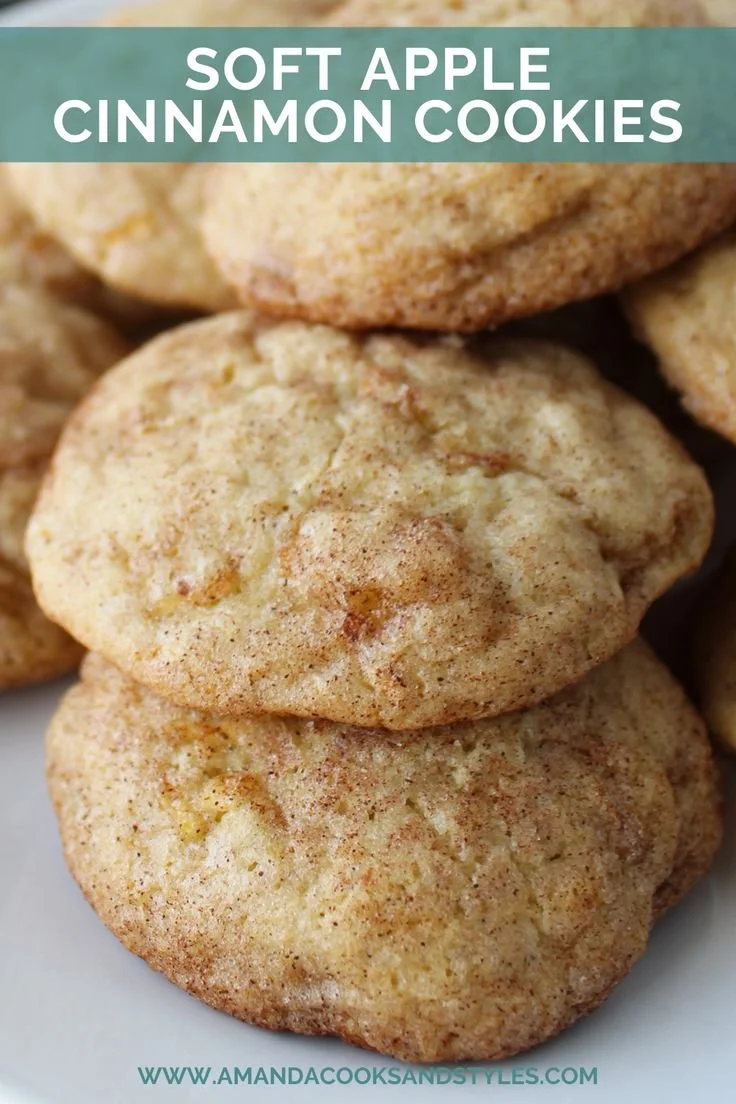 Soft apple cinnamon cookies on a plate with a sprinkle of cinnamon