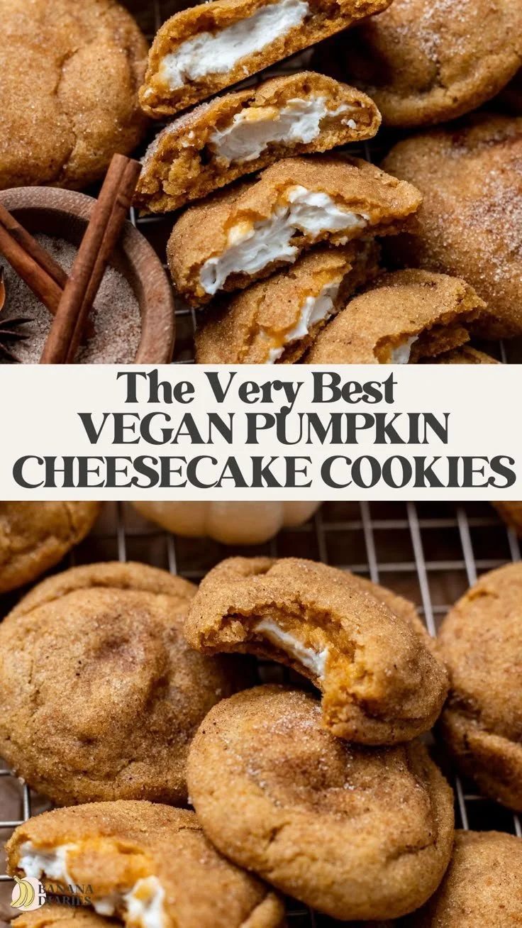 Soft and chewy vegan pumpkin cheesecake cookies with no eggs