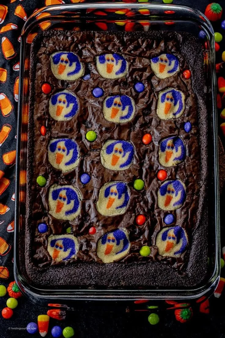 Spooky Halloween Brookies dessert featuring brownies and cookie layers