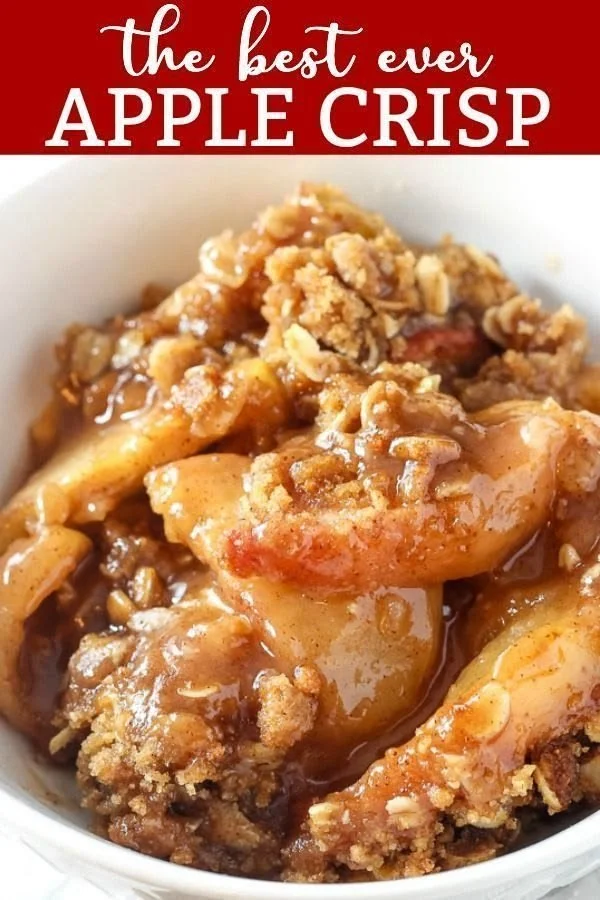 Delicious homemade apple crisp served in a bowl with a scoop of ice cream