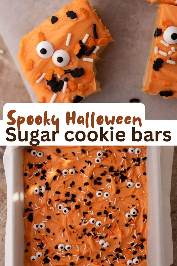 Delicious Halloween sugar cookie bars decorated for festive celebrations