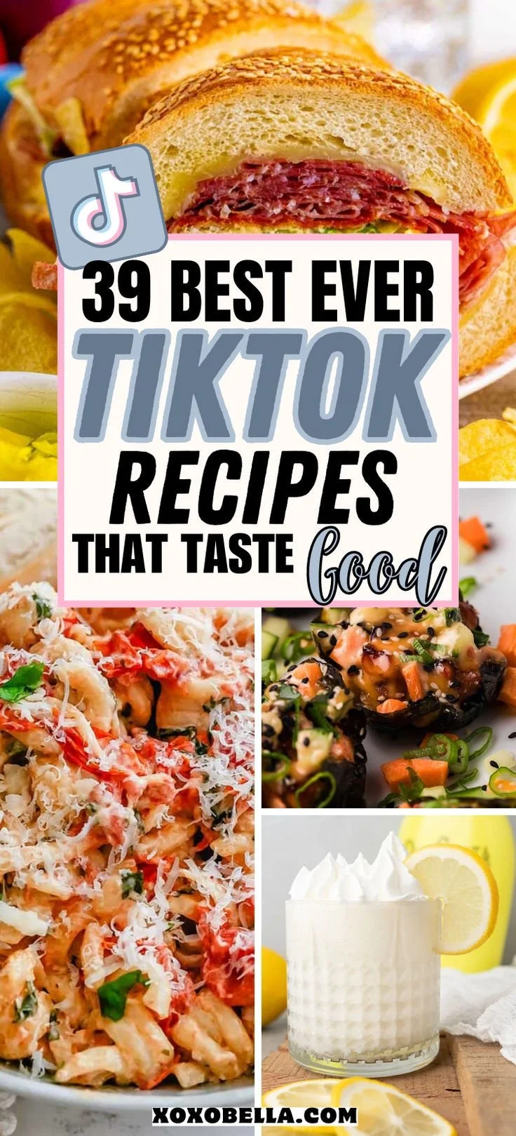 A collage of popular viral recipes from TikTok featuring colorful dishes and ingredients.