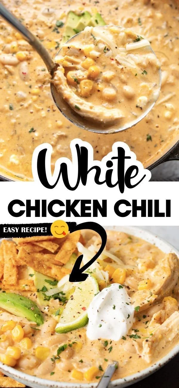 Bowl of white chicken chili garnished with cilantro and served in a rustic dish.