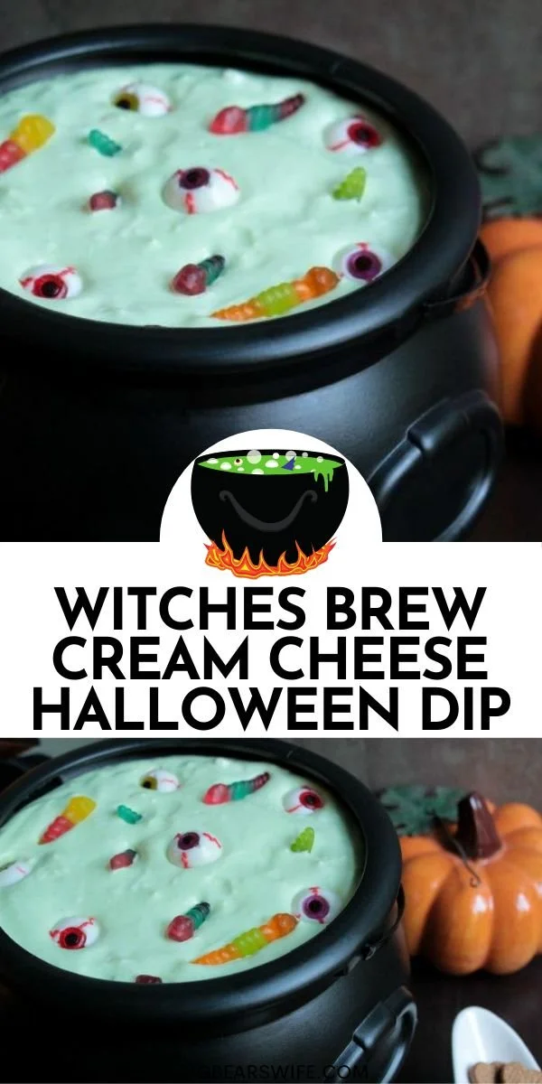 Witches Brew Cream Cheese Halloween Dip served in a festive bowl