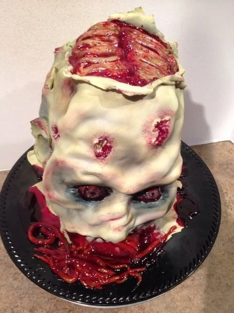 Detailed view of a spooky Zombie Head decoration for Halloween.